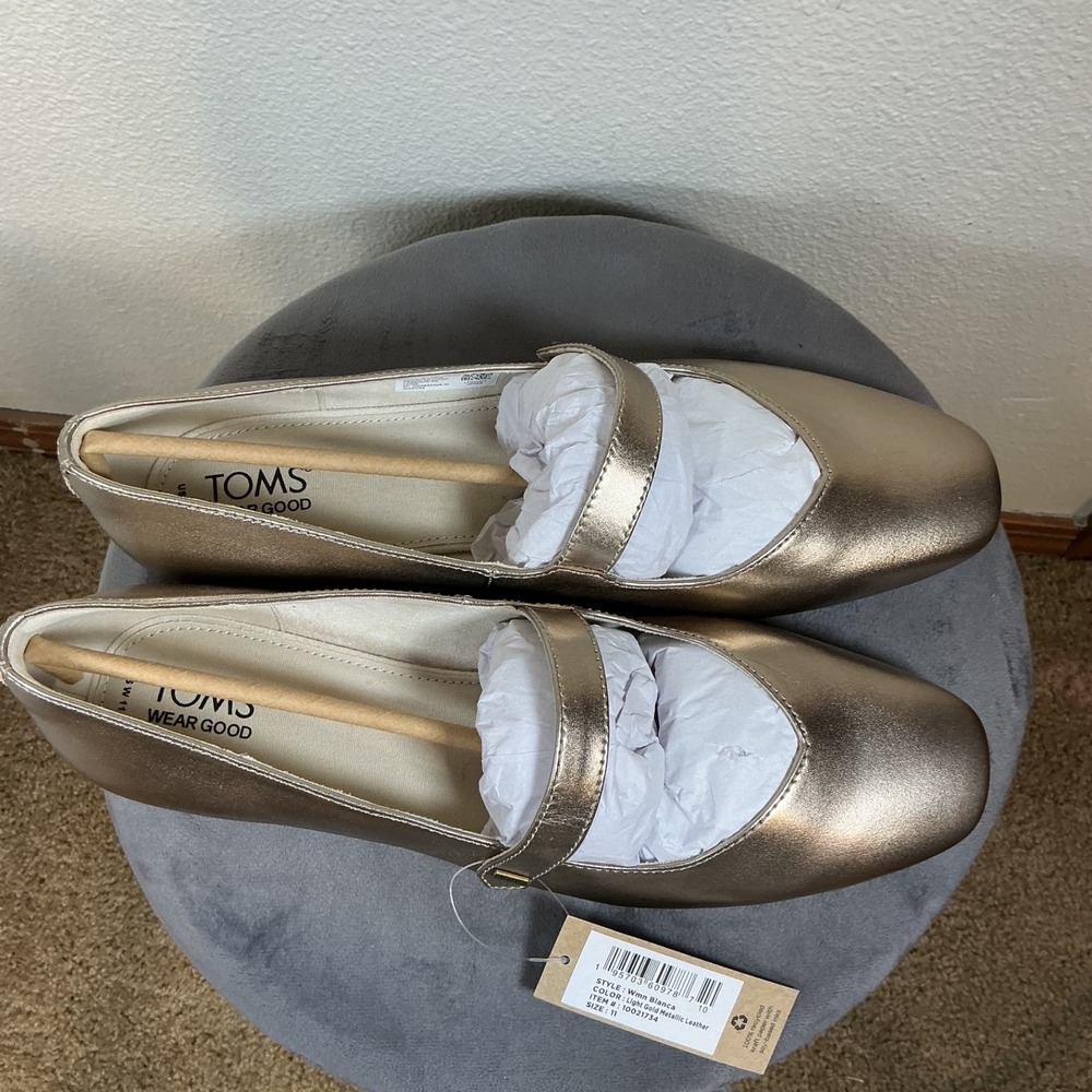 TOMS Bianca Mary Jane Ballet Flats Womens‎ Gold Casual Size 11 Leather Metallic - Picture 5 of 13